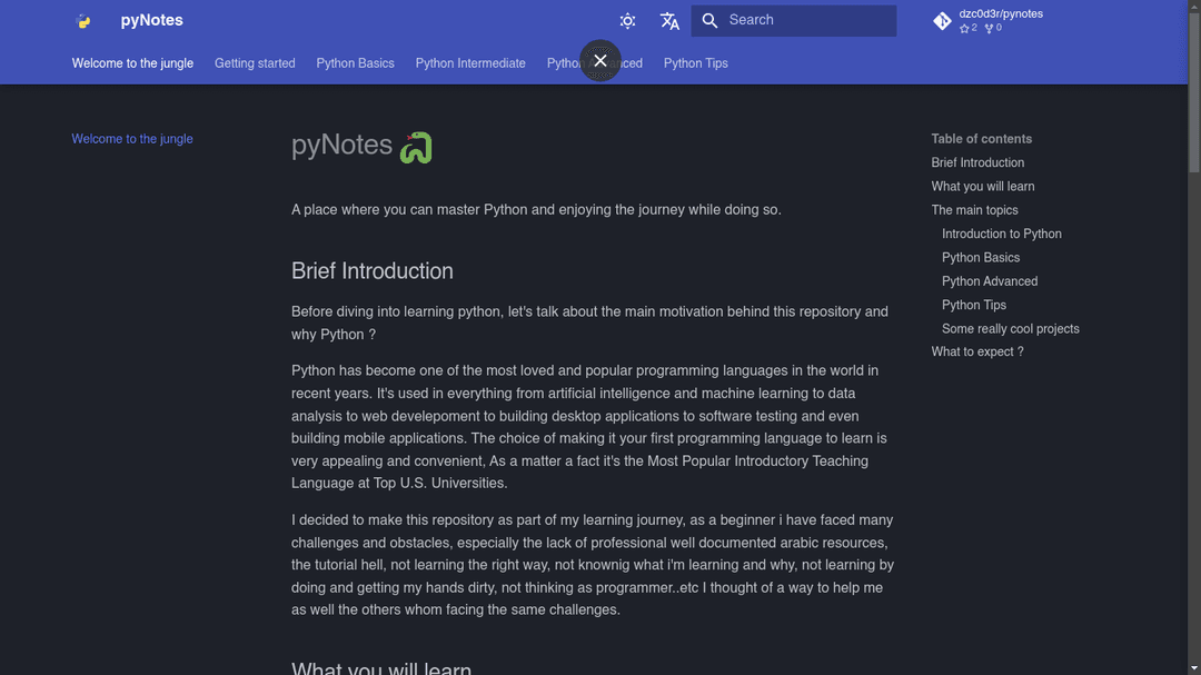 An image of the PyNotes project.
